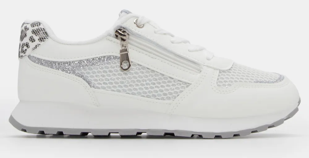 Sneakers με Διακοσμητικό Φερμουάρ & Strass - Λευκό