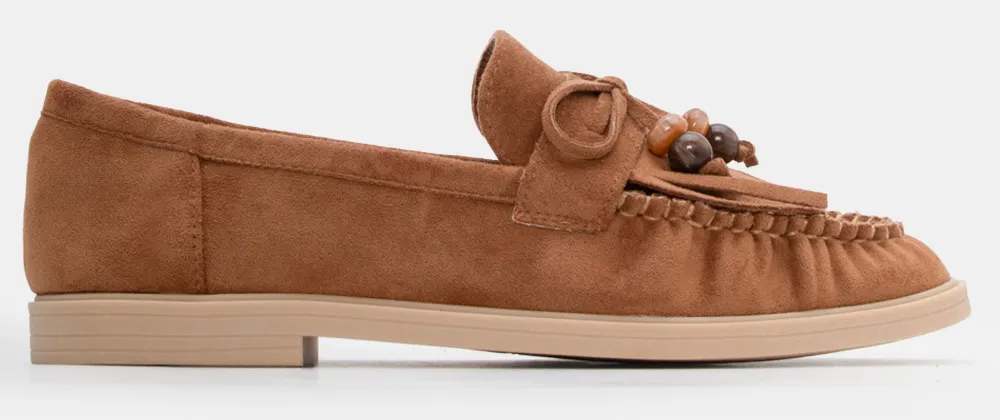 Μοκασίνια με Διακοσμητικά Κρόσσια & Χάντρες - Κάμελ
