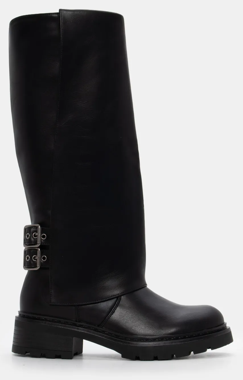 Μπότες με Εφέ Αναδιπλούμενης Φάσας - Μαύρο