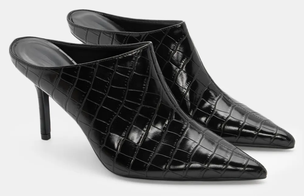 Mules Μυτερά Croco - Μαύρο