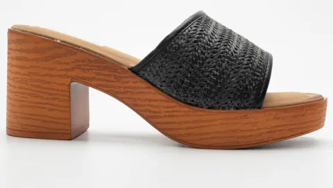 Clogs με Ψάθα - Μαύρο