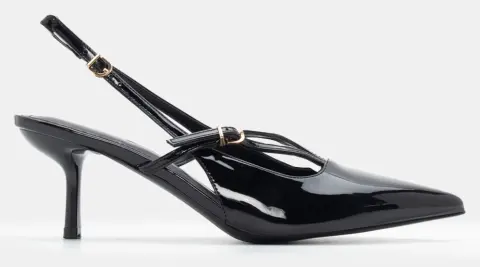 Γόβες Μυτερές με Λουράκια - Μαύρο-Λουστρίνι