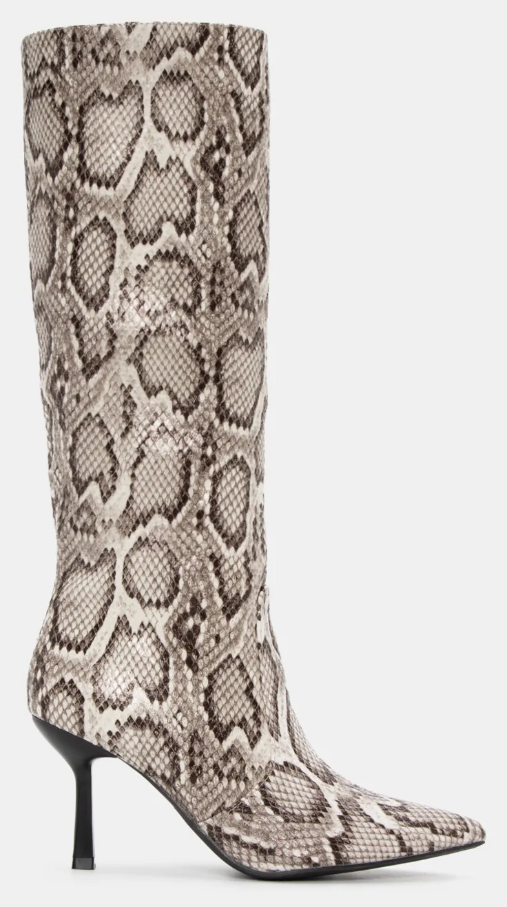 Μπότες Μυτερές με Τακούνι - Φίδι-Μπέζ