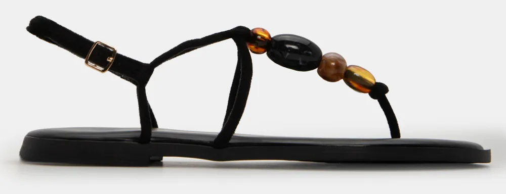 Flat Σανδάλια με Λουράκια & Χάντρες - Μαύρο