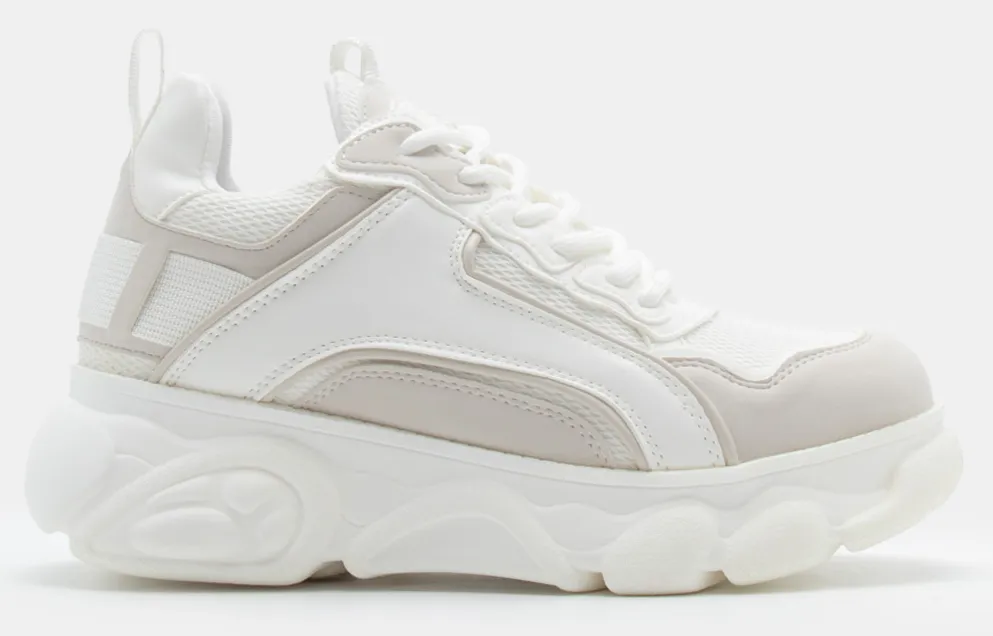 Sneakers σε Συνδυασμό Υλικών - Λευκό