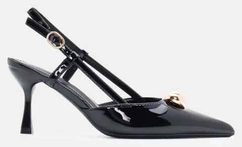 Γόβες Μυτερές Slingback με Διακοσμητική Τόκα - Μαύρο-Λουστρίνι