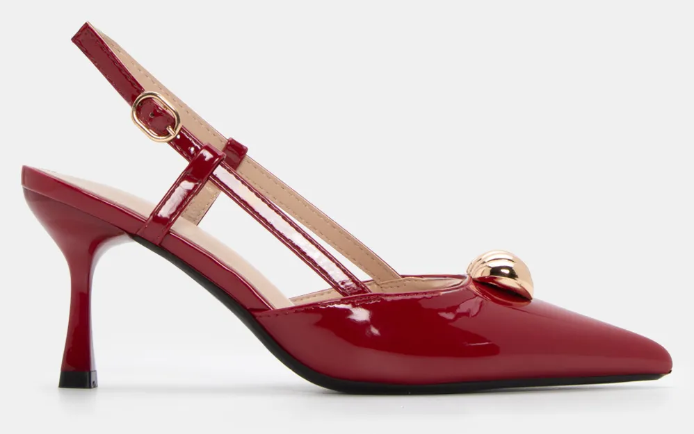 Γόβες Μυτερές Slingback με Διακοσμητική Τόκα - Μπορντό-Λουστρίνι