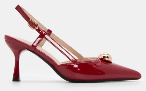 Γόβες Μυτερές Slingback με Διακοσμητική Τόκα - Μπορντό-Λουστρίνι