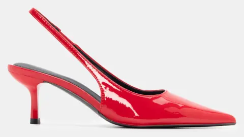 Γόβες Μυτερές Slingback με Λάστιχο - Κόκκινο-Λουστρίνι