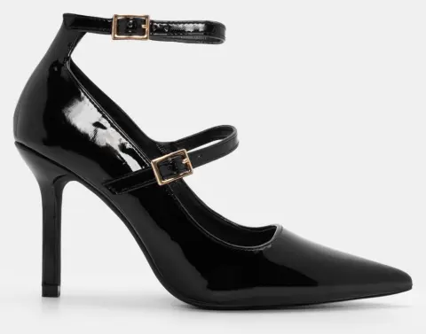 Γόβες Μυτερές με Μπαρέτα - Μαύρο-Λουστρίνι