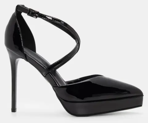 Γόβες Μυτερές με Χιαστί Λουράκια - Μαύρο-Λουστρίνι