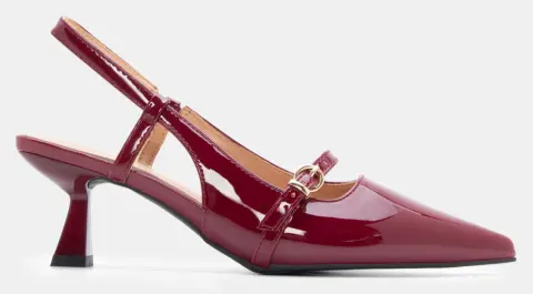 Γόβες Μυτερές Slingback με Διακοσμητική Τόκα & Λάστιχο - Μπορντό-Λουστρίνι