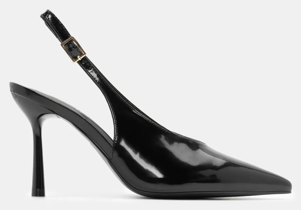 Γόβες Μυτερές Slingback - Μαύρο-Λουστρίνι