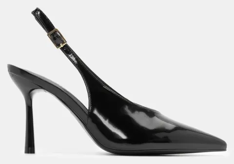 Γόβες Μυτερές Slingback - Μαύρο-Λουστρίνι