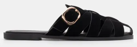 Flat Σανδάλια με Περίτεχνα Λουράκια & Τόκα - Μαύρο