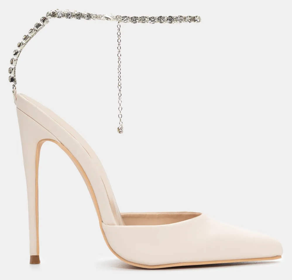 Γόβες Μυτερές με Διακοσμητική Αλυσίδα απο Πέτρες - Μπεζ