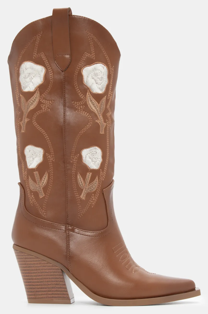 Μπότες Cowboy με Διακοσμητικά Λουλούδια - Κάμελ