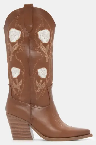 Μπότες Cowboy με Διακοσμητικά Λουλούδια - Κάμελ