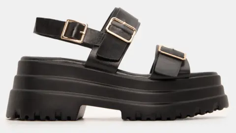 Σανδάλια Flatform με Διπλά Λουράκια & Τόκες - Μαύρο