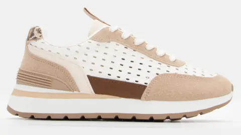 Sneakers σε Συνδυασμό Χρωμάτων & Υλικών - Μπεζ-Σκούρο