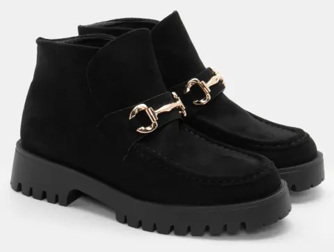 Μποτάκια Loafers με Διακοσμητική Αγκράφα - Μαύρο