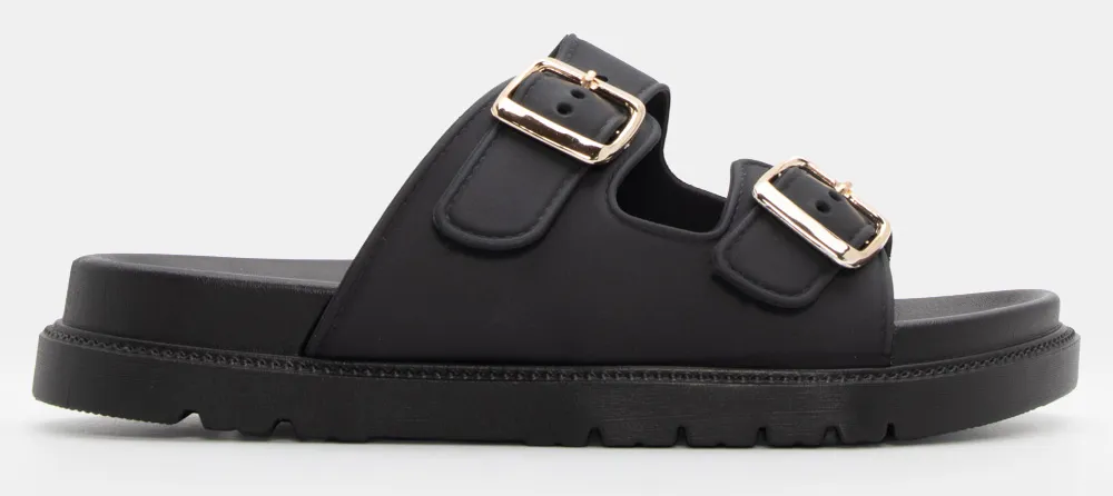 Σανδάλια Flatform με Διπλές Τόκες - Μαύρο