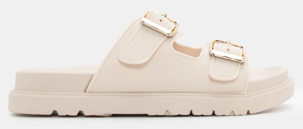 Σανδάλια Flatform με Διπλές Τόκες - Μπεζ