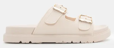 Σανδάλια Flatform με Διπλές Τόκες - Μπεζ