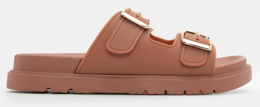 Σανδάλια Flatform με Διπλές Τόκες - Κάμελ