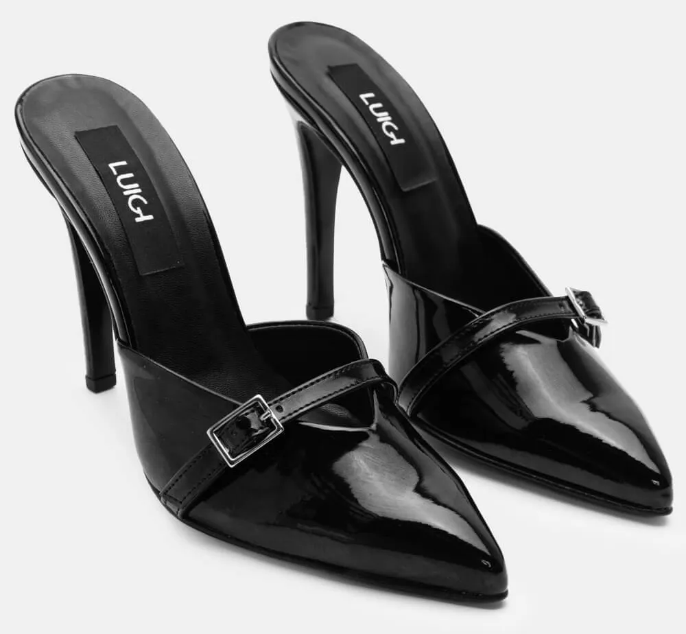 LUIGI DESIGN - Mules με Διακοσμητική Τόκα - Μαύρο-Λουστρίνι