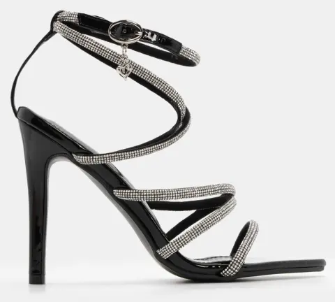 Πέδιλα με Πολλαπλά Λουράκια Από Strass - Μαύρο