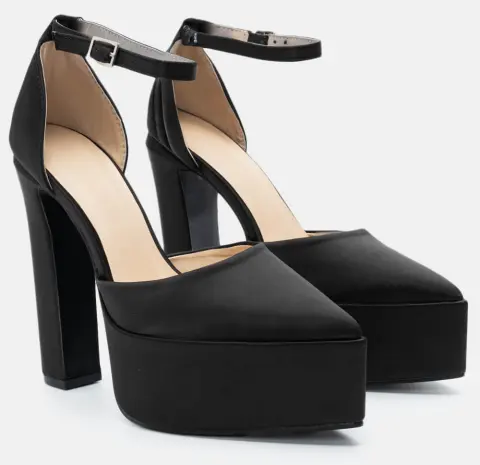 Γόβες Μυτερές με Μπαρέτα & Φιάπα - Μαύρο