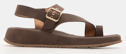 Σανδάλια Flatfrom με Χιαστί Λουράκι - Καφέ Σκούρο