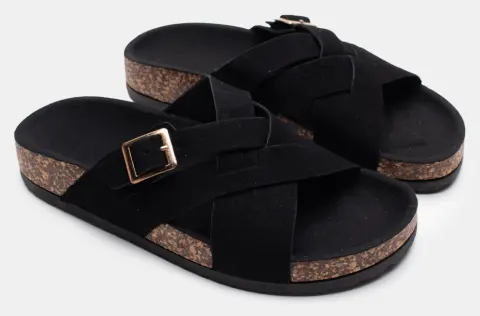 Σανδάλια Flatform με Χιαστί Λουράκια - Μαύρο