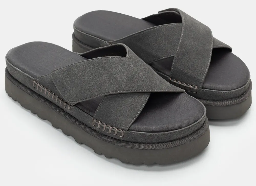 Σανδάλια Flatform με Χιαστί Λουράκια & Scraths - Ανθρακί