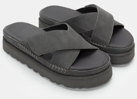 Σανδάλια Flatform με Χιαστί Λουράκια & Scraths - Ανθρακί