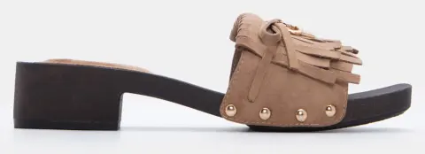 Clogs με Κρόσσια & Διακοσμητικό Φιόγκο - Μπεζ-Σκούρο