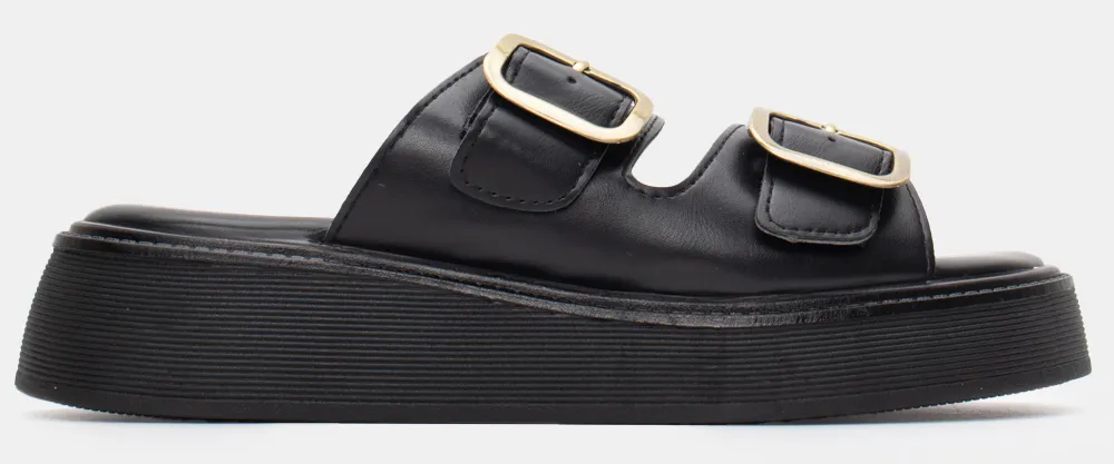 Σανδάλια Flatform με Διπλές Τόκες - Μαύρο