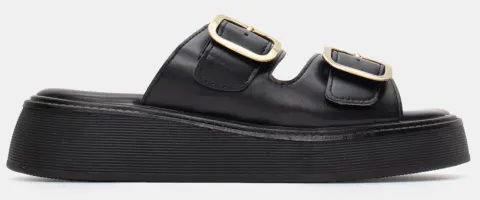 Σανδάλια Flatform με Διπλές Τόκες - Μαύρο