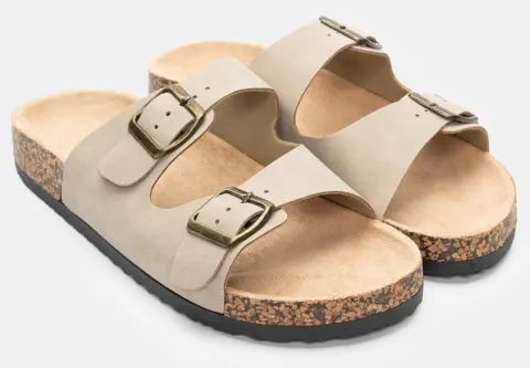 Σανδάλια Flatform με Διπλές Τόκες - Μπεζ