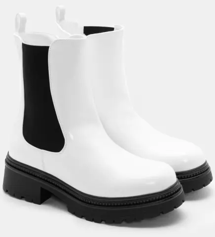 Μποτάκια Chelsea με Τρακτερωτή Σόλα - Λευκό-Λουστρίνι