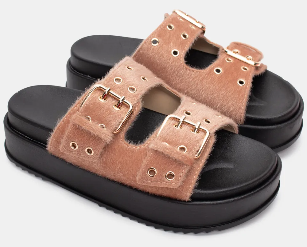 Σανδάλια Flatform με Διπλές Τόκες - Ροζ