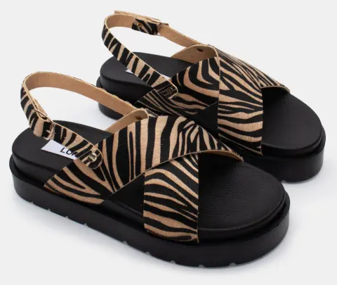 LUIGI DESIGN - Σανδάλια Flatform με Χιαστί Λουράκια - Zebra-Μπέζ