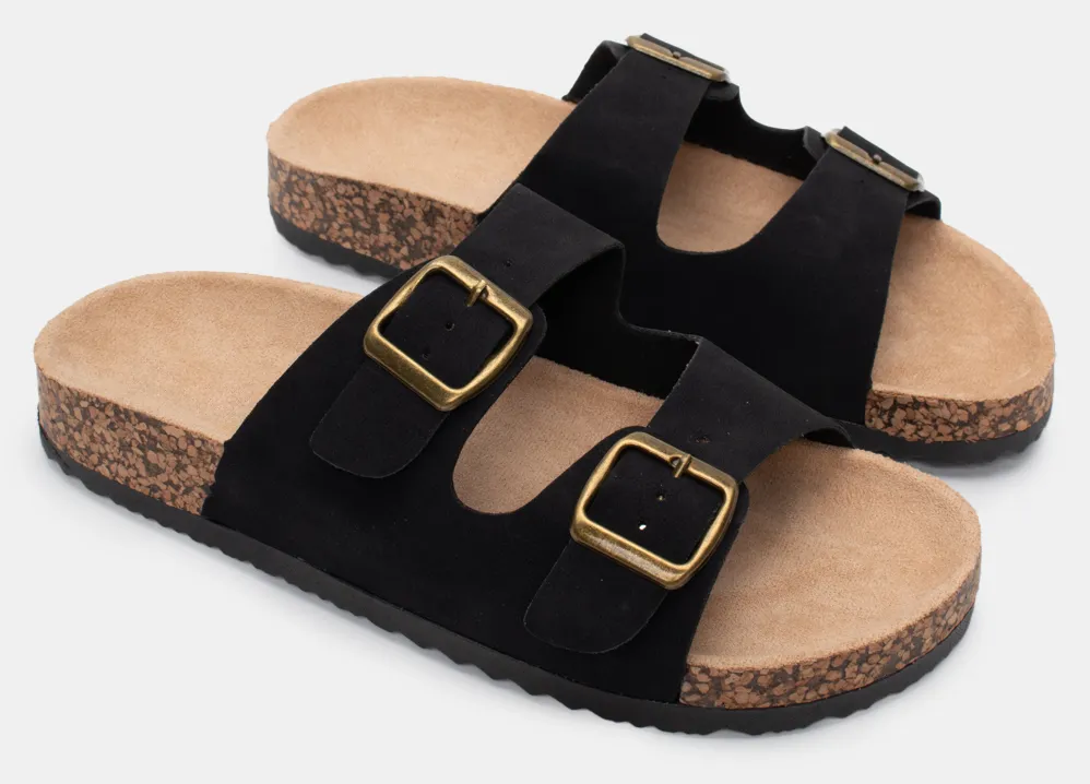 Σανδάλια Flatform με Διπλές Τόκες - Μαύρο