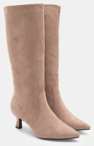 Μπότες Μυτερές με Τακούνι - Μπεζ-Σκούρο