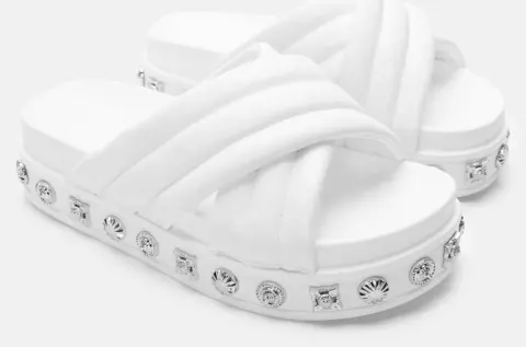 Σανδάλια Flatform με Χιαστί Λουράκια & Τρουκς - Λευκό