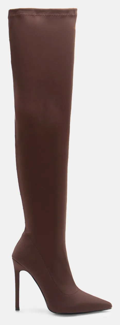 Μπότες Μυτερές Over the Knee - Καφέ Σκούρο