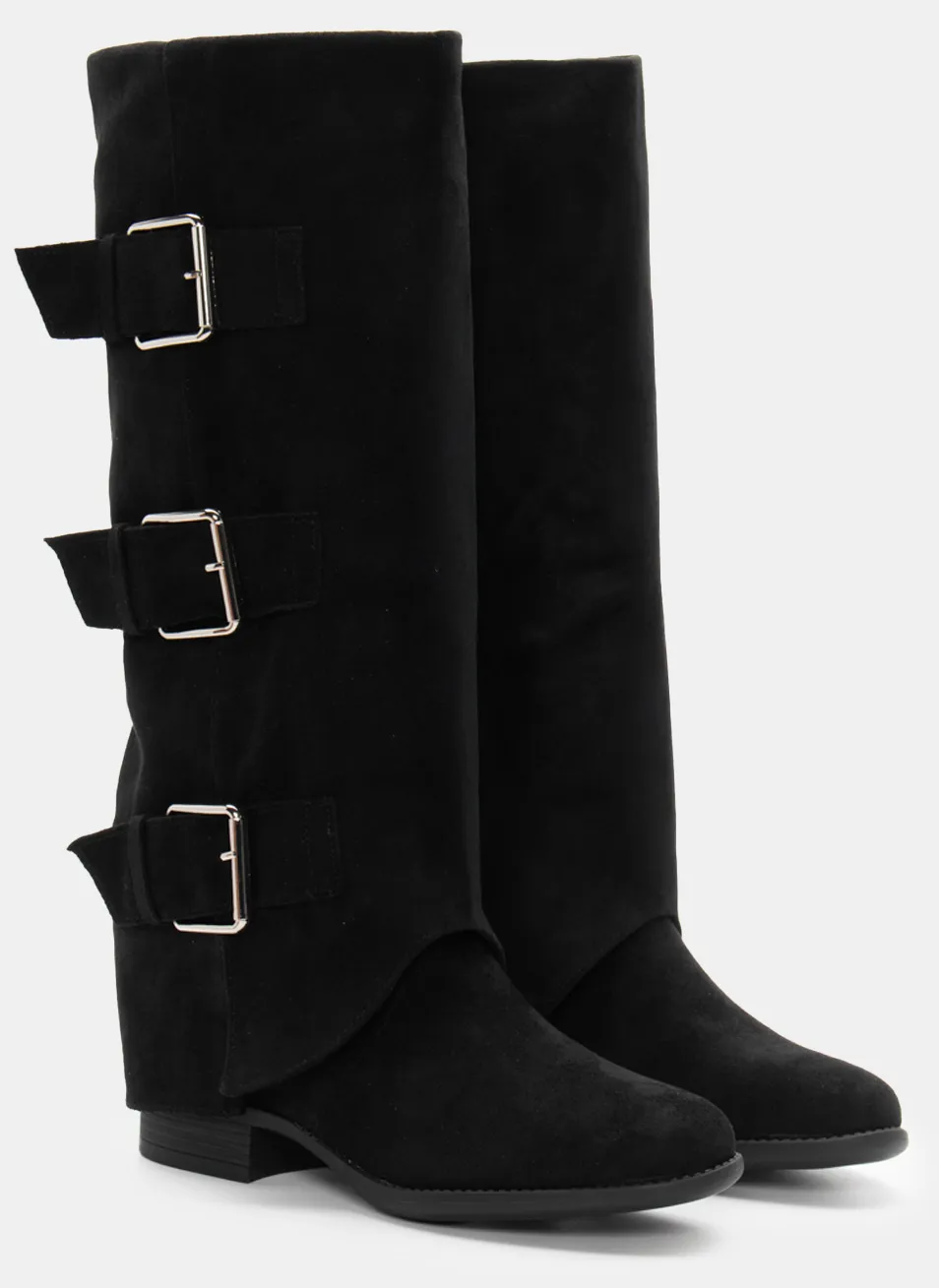 Μπότες με Εφέ Αναδιπλούμενης Φάσας & Διακοσμητικές Τόκες - Μαύρο