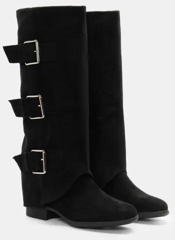 Μπότες με Εφέ Αναδιπλούμενης Φάσας & Διακοσμητικές Τόκες - Μαύρο