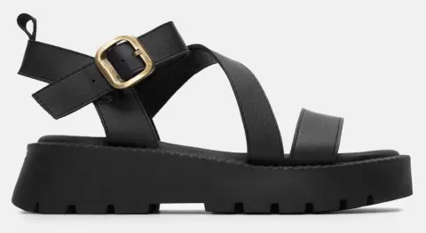 Σανδάλια Flatform με Λουράκια & Μπαρέτα - Μαύρο